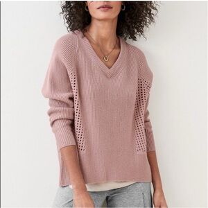 Garnet Hill Cashmere Mesh Rib-Knit Sweater Mauve Medium V-Neck Washable